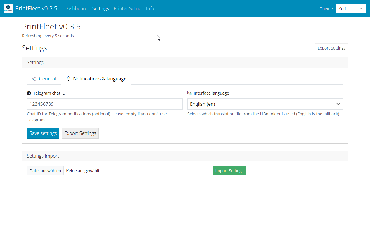 PrintFleet Settings PrintFleet Settings