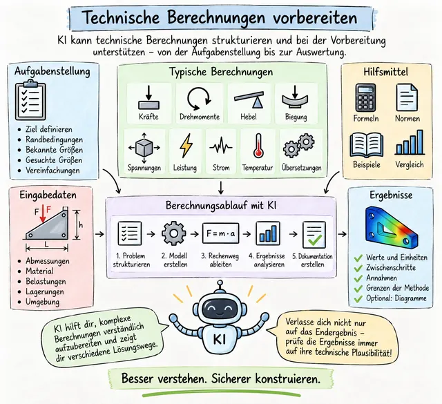 Workshop-Plakat: Technische Berechnungen mit KI verstehen